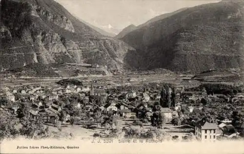 Ak Siders Sierre Kanton Wallis, Gesamtansicht mit Rothorn