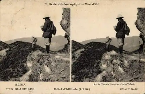 Stereo Ak Blida Algerien, Les Glacieres, Sur le chemin forestier, Wanderer, Berg