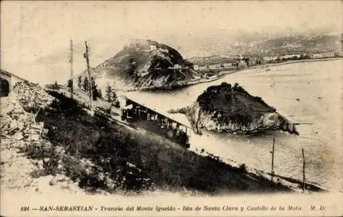 Ak Donostia San Sebastian Baskenland, Tranvia del Monte Igueldo, Isla de Santa Clara