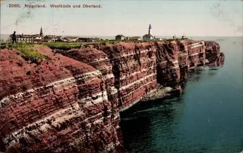 Ak Nordseeinsel Helgoland, Westküste, Oberland, Leuchtturm