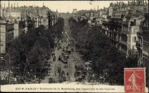 Ak Paris VIII, La Madeleine, Boulevard de la Madeleine, des Capucines et des Italiens