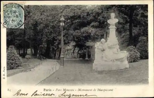 Ak Paris VIII, Parc Monceau, Monument Guy de Maupassant