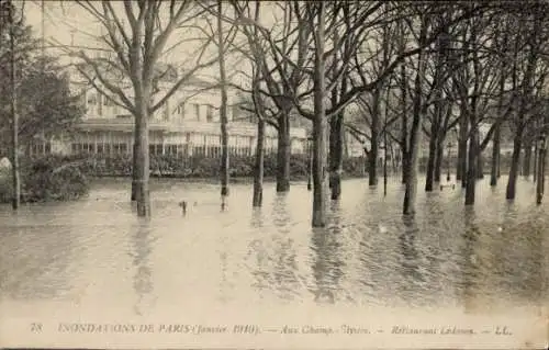 Ak Paris, Inondation de la Seine, Janvier 1910, Aux Champs Elysées, Restaurant