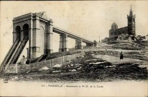 Ak Marseille Bouches du Rhône, Ascenseurs et N.-D. de la Garde