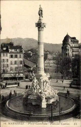 Ak Marseille Bouches du Rhône, Place Castellane, Fontaine Cantini