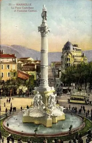 Ak Marseille Bouches du Rhône, Place Castellane, Fontaine Cantini