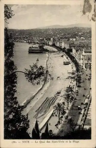 Ak Nice Nizza Alpes Maritimes, Les Quai des Etats-Unis et la Plage