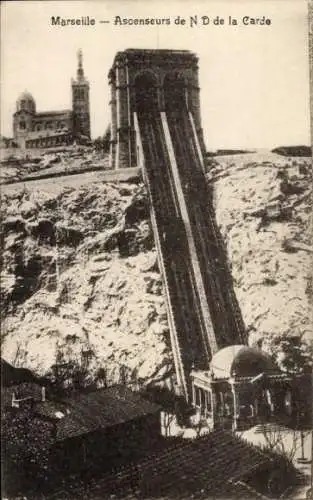 Ak Marseille Bouches du Rhône, Ascenseurs de Notre Dame de la Garde