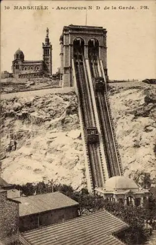 Ak Marseille Bouches du Rhône, Ascenseurs de Notre Dame de la Garde