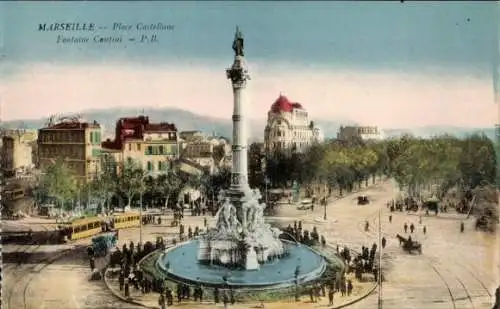 Ak Marseille Bouches du Rhône, Place Castellane, Fontaine Cantini