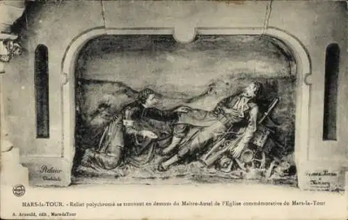 Ak Grizieres pres Mars la Tour Meurthe, Relief polychrome se trouvant en dessous du Maitre-Autel
