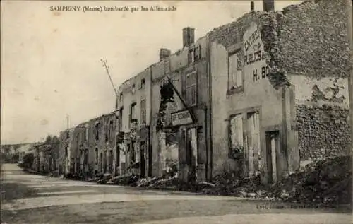 Ak Sampigny Meuse, bombarde par les Allemands