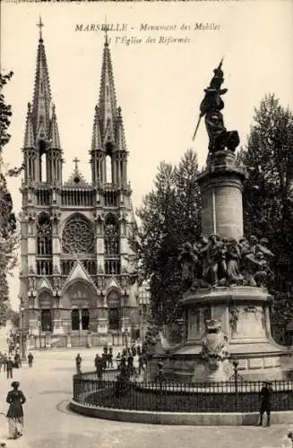 Ak Marseille Bouches du Rhône, Monument des Mobiles, l'Eglise des Reformes