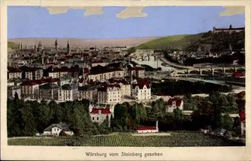Ak Würzburg am Main Unterfranken, Blick auf den Ort vom Steinberg aus