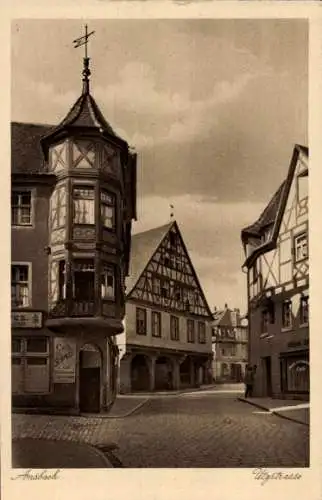 Ak Ansbach in Mittelfranken Bayern, Utzstraße, Erker, Fachwerkhäuser