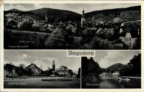 Ak Bad Bergzabern an der Weinstraße Pfalz, Gesamtansicht, Ludwigsplatz, Stauweiher