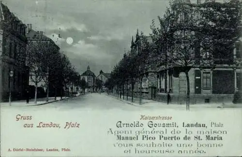 Mondschein Ak Landau in der Pfalz, Kaiserstraße bei Nacht