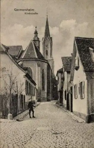 Ak Germersheim in der Rheinebene Rheinland Pfalz, Blick in die Kirchstraße, Kirche