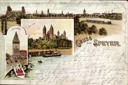 Litho Speyer am Rhein, Panorama, Dom, Altpörtel