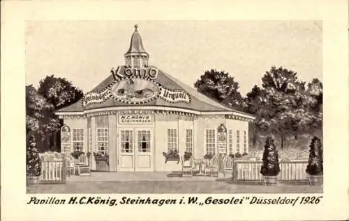Ak Gesolei Düsseldorf 1926, Pavillon H. C. König, Steinhagen in Westfalen, Steinhäger Urquell
