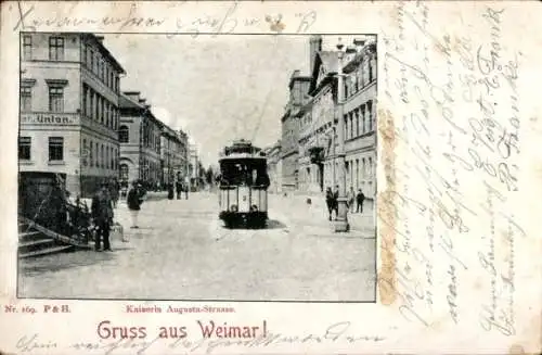 Ak Weimar in Thüringen, Kaiserin Augusta Straße, Straßenbahn