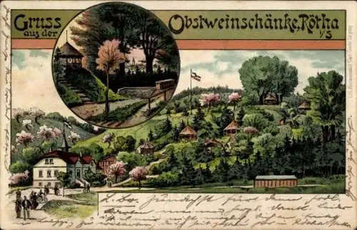 Litho Rötha in Sachsen, Obstweinschänke, Panorama