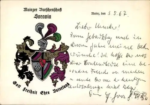 Studentika Ak Mainz am Rhein, Mainzer Burschenschaft Saravia, Wappen,