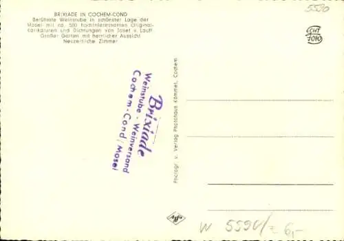 Ak Cond Cochem an der Mosel, Brixiade, Weinstube