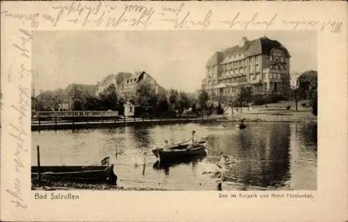 Ak Bad Salzuflen in Lippe, See im Kurpark, Hotel Fürstenhof