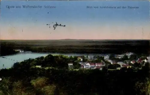 Ak Woltersdorf bei Berlin, Woltersdorfer Schleuse, Blick vom Aussichtsturm, Flakensee