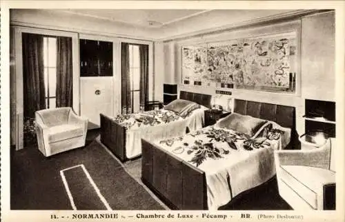 Ak Paquebot Normandie, CGT French Line, Transatlantique, Chambre de luxe