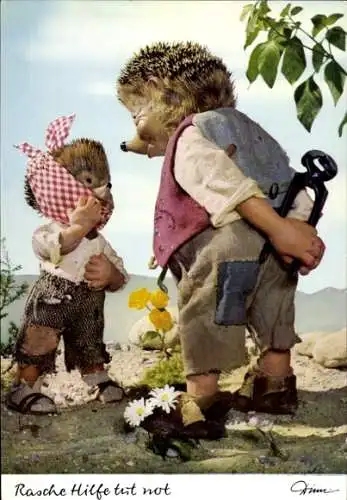 Ak Mecki der Igel, Rasche Hilfe tut not, Igelkind mit Zahnschmerzen, Zange