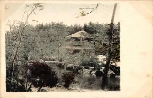 Ak Japan, Fluss, Wald, Wohnhaus