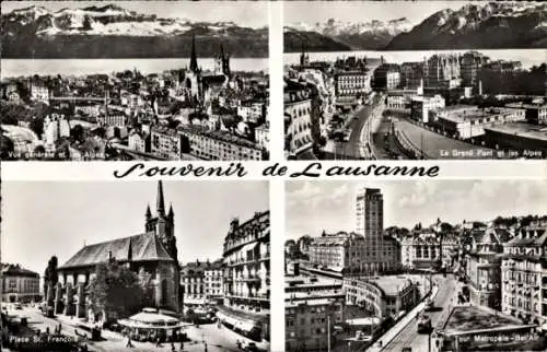 Ak Lausanne Kanton Waadt, Gesamtansicht, Place Saint Francois, Grand Pont, Alpen