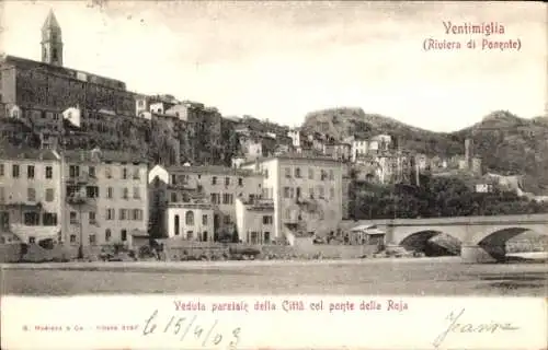 Ak Ventimiglia Liguria, Veduta parziale della Citta col ponte della Roja
