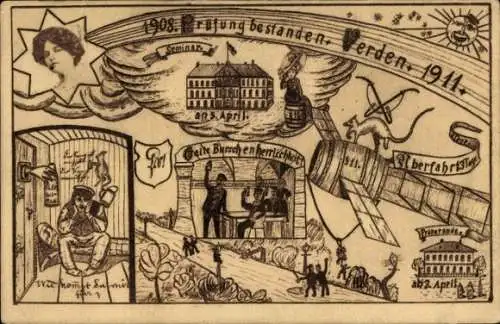 Studentika Ak Verden an der Aller, 1908-1911, Prüfung bestanden, Seminar
