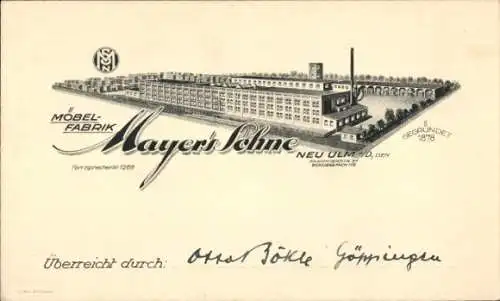 Ak Neu Ulm in Schwaben, Möbelfabrik Mayers Söhne