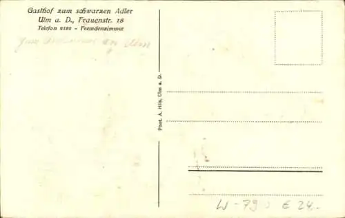 Ak Ulm an der Donau, Gasthof zum schwarzen Adler, Frauenstraße 18, Gastzimmer, Küche