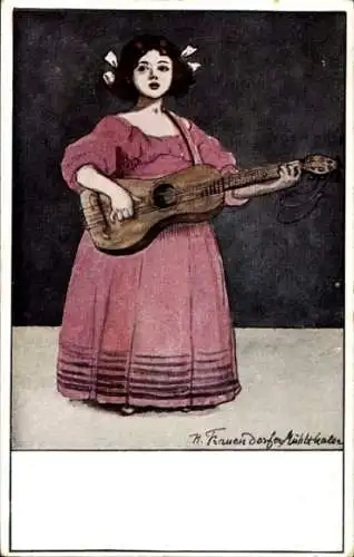 Künstler Ak Frauendorfer Mühlthaler, Mädchen mit Gitarre, Ausstellung München 1910