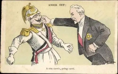 Künstler Ak Raymond Poincare schlägt Kaiser Wilhelm II. KO