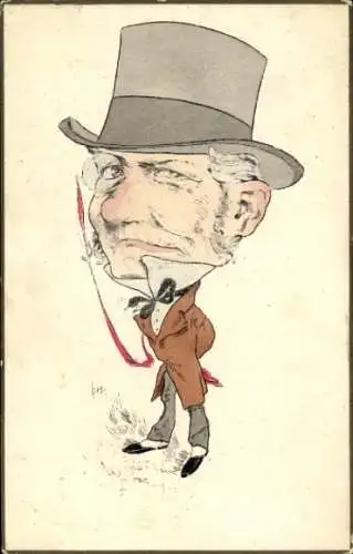 Künstler Ak Mann mit Hut und Monokel, Karikatur
