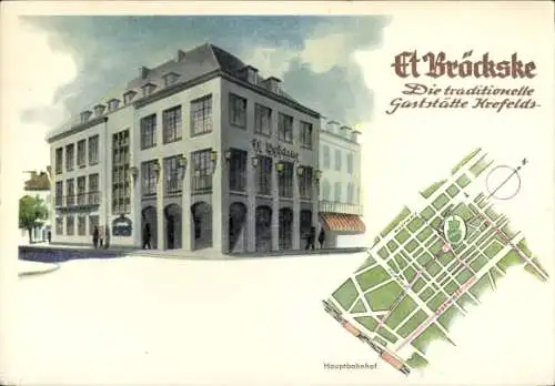 Ak Krefeld am Niederrhein, Gaststätte Et Bröckske, Außenansicht, Stadtplan
