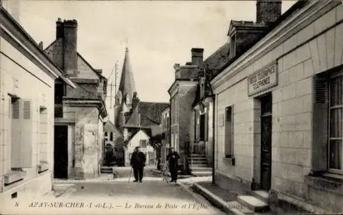 Ak Azay-sur-Cher Indre-et-Loire, Post, l'Eglise