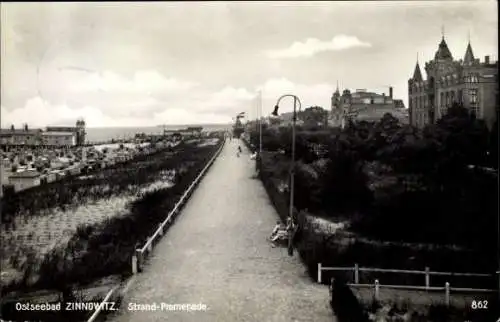 Ak Ostseebad Zinnowitz auf Usedom, Strand-Promenade