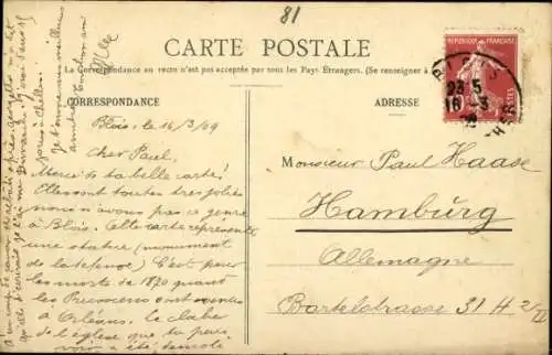 Ak Orléans Loiret, Verteidigungsdenkmal