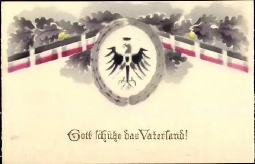 Ak Gott schütze das Vaterland, Wappen, Adler, Fahne, Eichenlaub