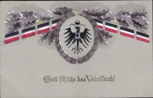 Ak Gott schütze das Vaterland, Wappen, Adler, Fahne, Eichenlaub