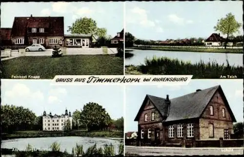 Ak Timmerhorn Jersbek in Schleswig Holstein, Teich, Schule, Ahrensburger Schloss, Feinkost Knapp