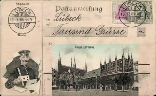 Passepartout Ak Hansestadt Lübeck, Markt, Rathaus