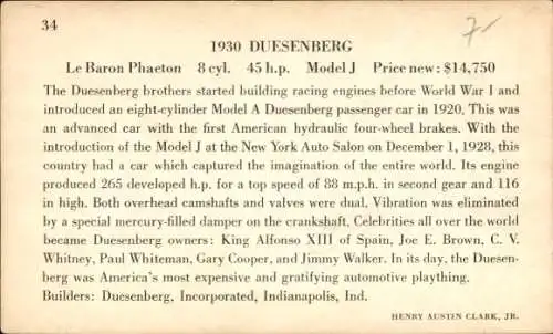 Ak Automobil 1930 Duesenberg, Baron Phaeton, Modell J